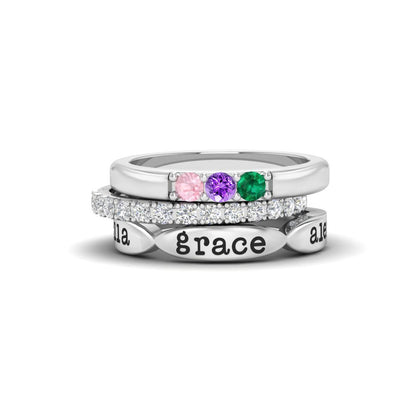 Personalized Birthstone Stackable Rings – Custom Engraved Family Rings, Heirloom Jewelry for Women