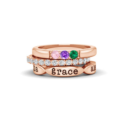 Personalized Birthstone Stackable Rings – Custom Engraved Family Rings, Heirloom Jewelry for Women