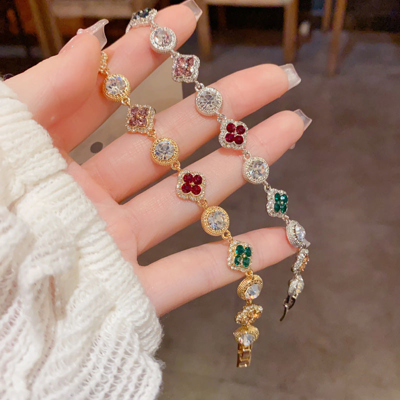 Life is a box of Gemstones,  Four-Leaf Clover Circle Bracelet, Dainty Bracelet
