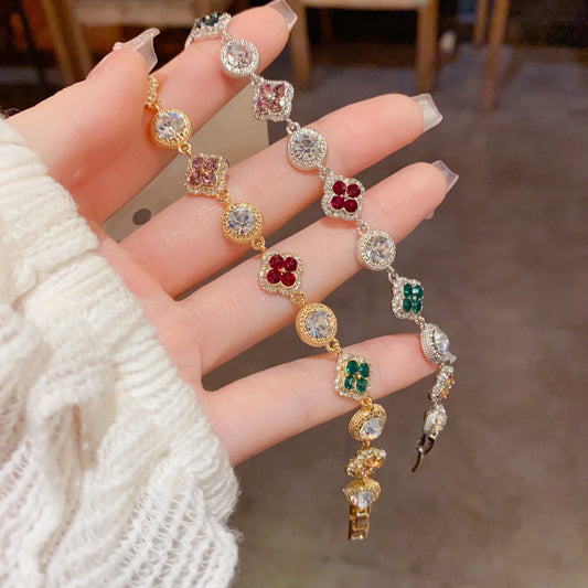 Life is a box of Gemstones,  Four-Leaf Clover Circle Bracelet, Dainty Bracelet