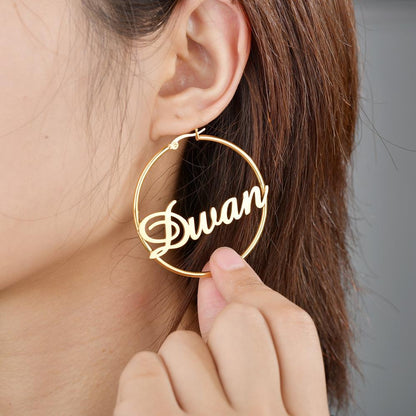 Lovethyself Custom Name Hoop Earrings – Personalized Gold Name Earrings for Women, Empowerment Jewelry, Statement Hoops