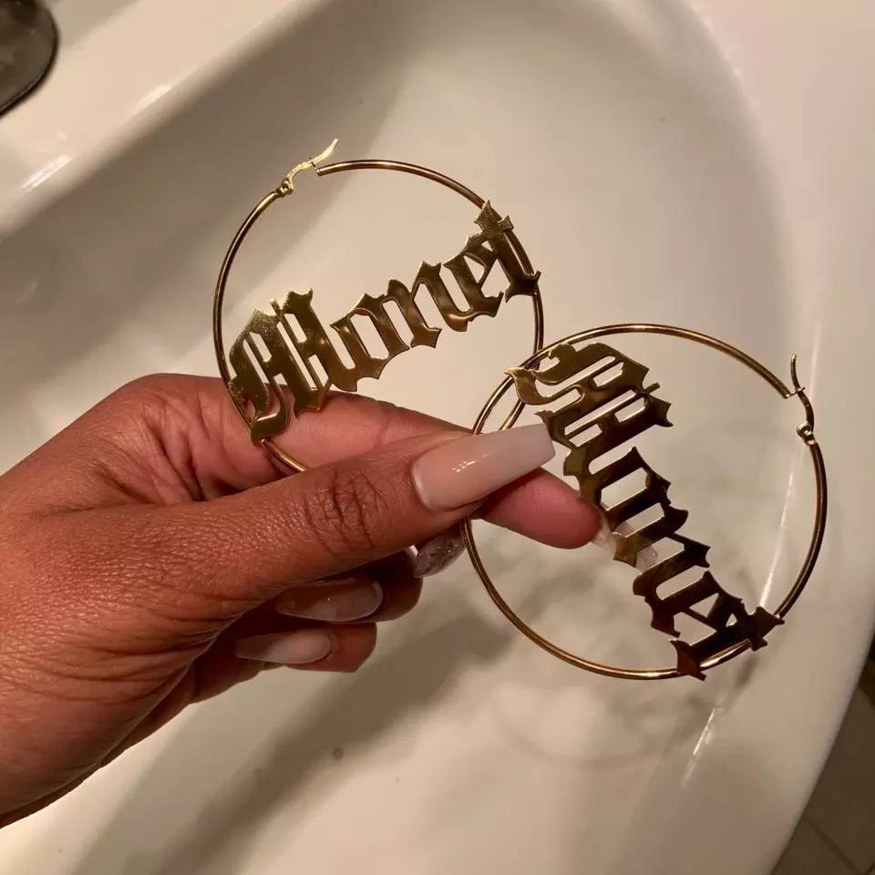 Lovethyself Custom Name Hoop Earrings – Personalized Gold Name Earrings for Women, Empowerment Jewelry, Statement Hoops