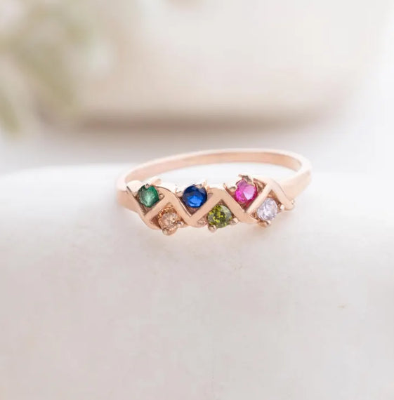 Personalized Family Birthstone Ring – Dainty Mother Ring, Custom Silver Birthstone,  Order Family Mother 925K Silver Dainty Ring