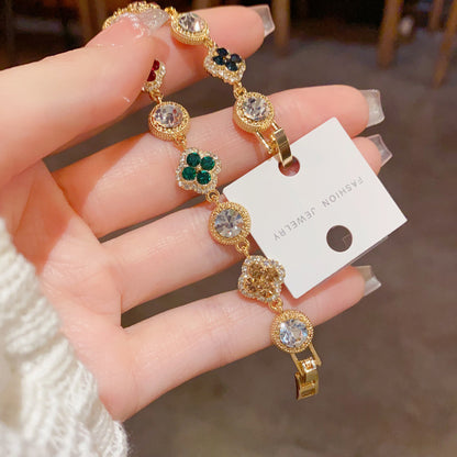 Life is a box of Gemstones,  Four-Leaf Clover Circle Bracelet, Dainty Bracelet