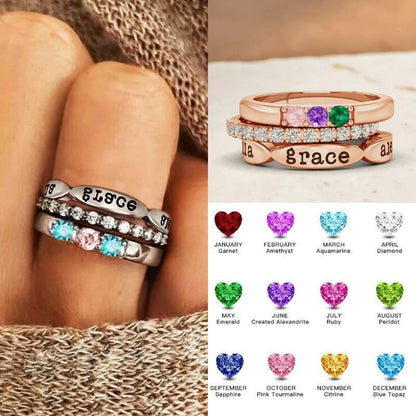 Personalized Birthstone Stackable Rings – Custom Engraved Family Rings, Heirloom Jewelry for Women
