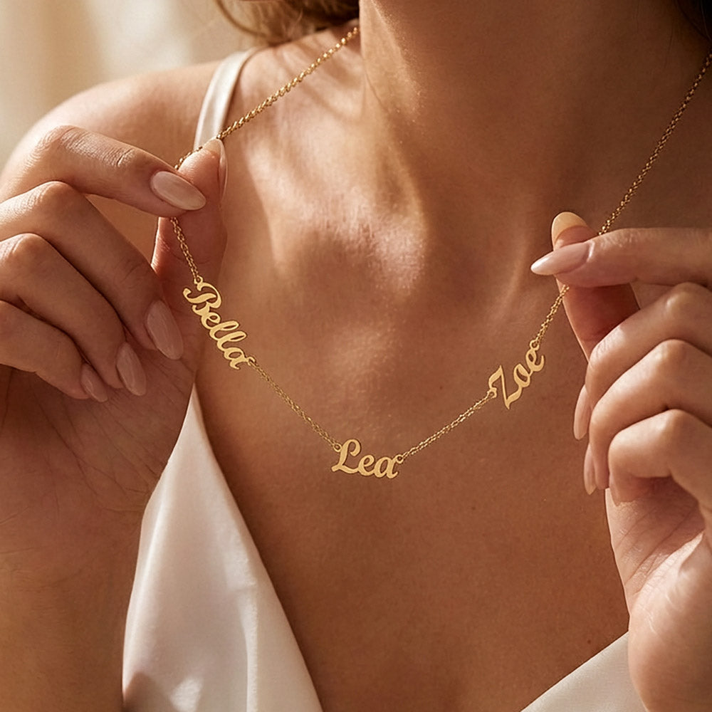 Three Name Personalized Necklace – Faith Love Prosperity Necklace, Meaningful Script Jewelry