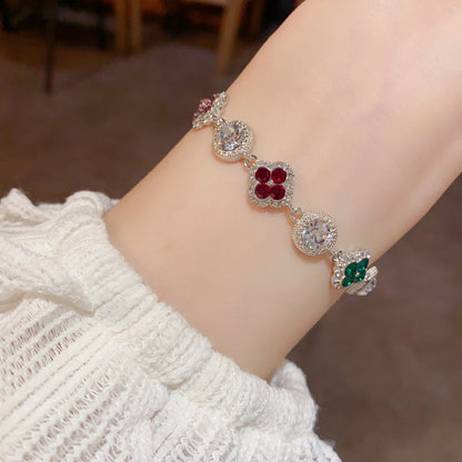 Life is a box of Gemstones,  Four-Leaf Clover Circle Bracelet, Dainty Bracelet