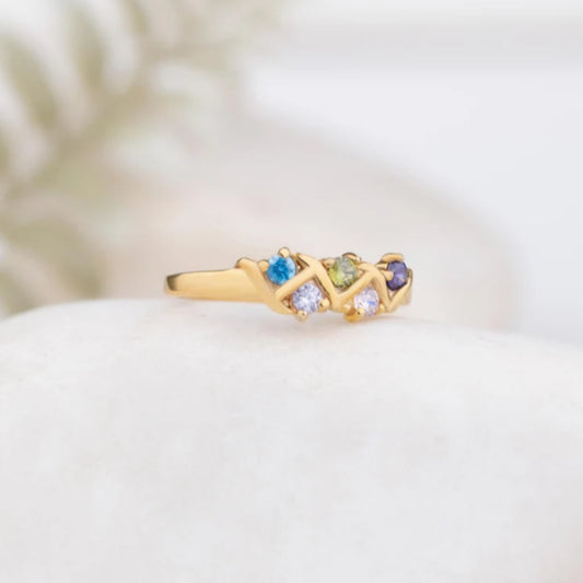 Personalized Family Birthstone Ring – Dainty Mother Ring, Custom Silver Birthstone,  Order Family Mother 925K Silver Dainty Ring