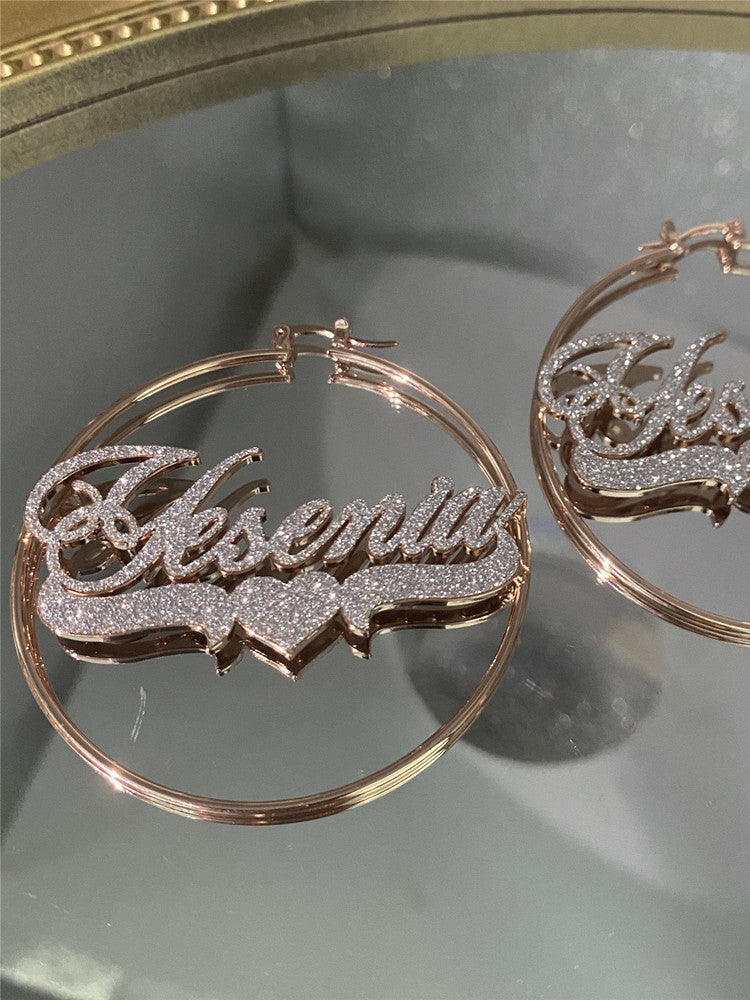Custom Zircon Name Earrings – Personalized Statement Hoops, Luxury Letter Earrings, Feminine Empowerment Jewelry