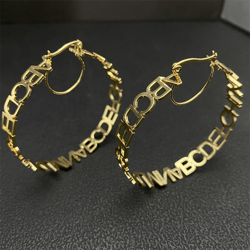 Personalized Letter Circle Earrings – Custom Word Earrings, Minimalist Empowerment Jewelry