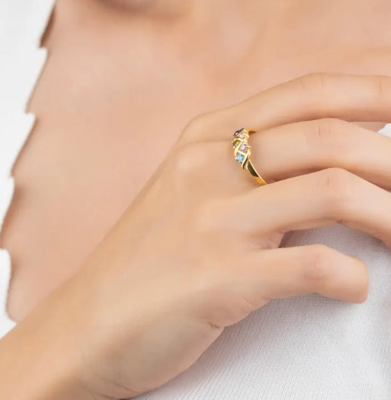 Personalized Family Birthstone Ring – Dainty Mother Ring, Custom Silver Birthstone,  Order Family Mother 925K Silver Dainty Ring