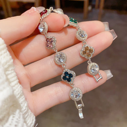 Life is a box of Gemstones,  Four-Leaf Clover Circle Bracelet, Dainty Bracelet