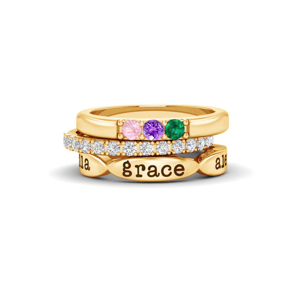 Personalized Birthstone Stackable Rings – Custom Engraved Family Rings, Heirloom Jewelry for Women