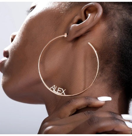 Lovethyself Custom Name Hoop Earrings – Personalized Gold Name Earrings for Women, Empowerment Jewelry, Statement Hoops
