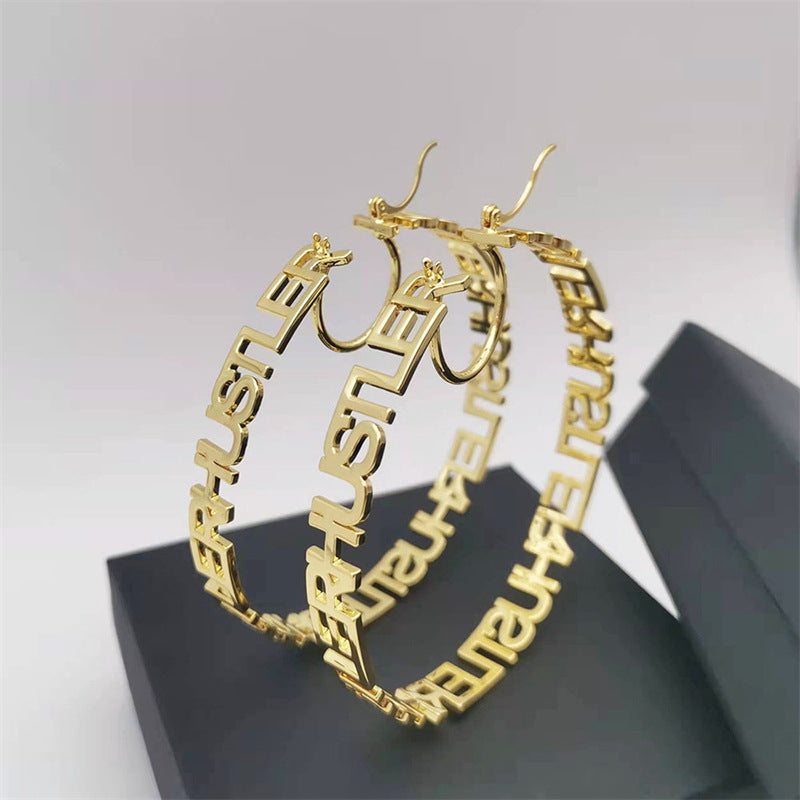 Personalized Letter Circle Earrings – Custom Word Earrings, Minimalist Empowerment Jewelry